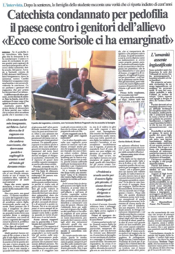 Bergamo: condannato il catechista pedofilo anche in secondo grado