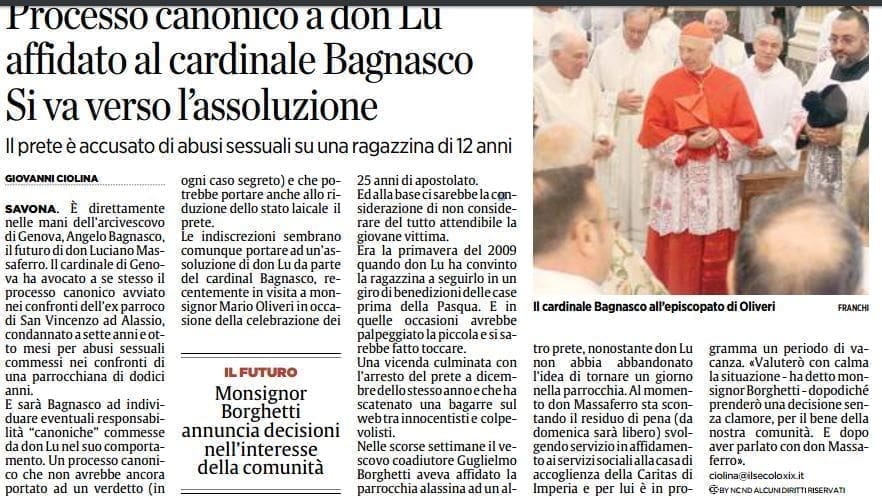 ALASSIO. IL VERDETTO RIMARRÀ SEGRETO, MA NEL FRATTEMPO L’EX PARROCO DOMENICA TORNERÀ LIBERO