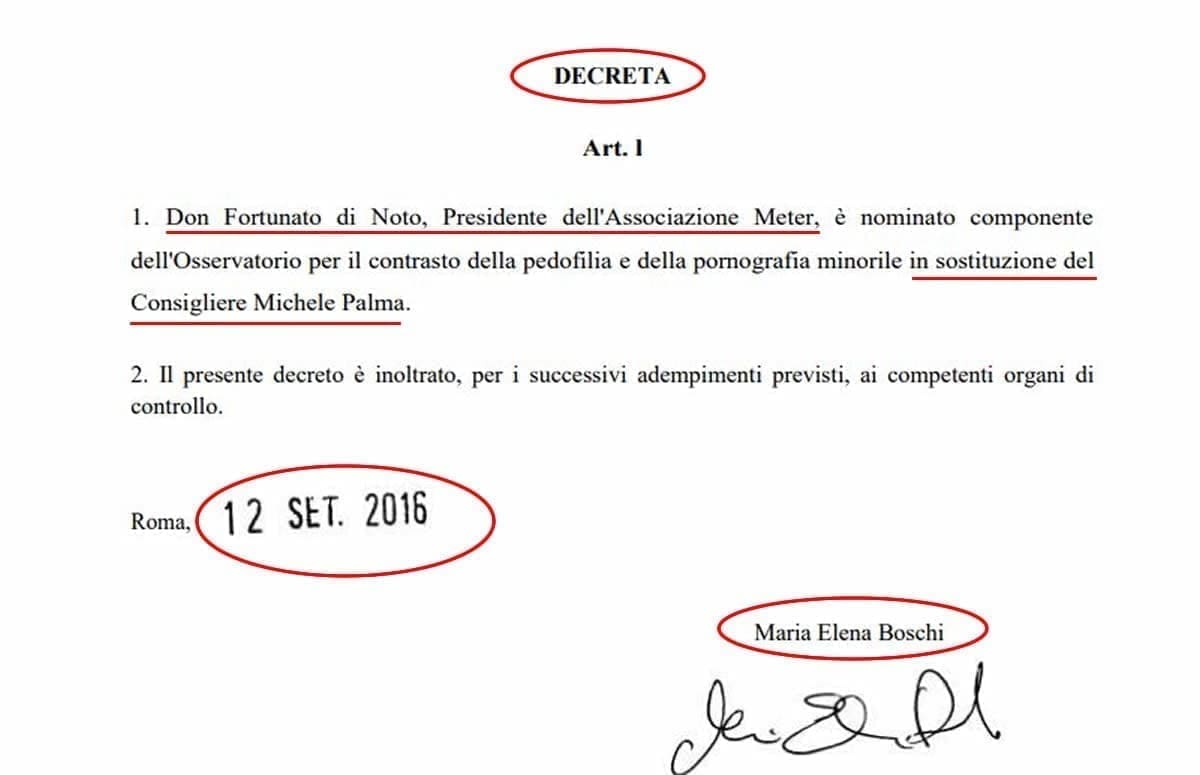 Osservatorio nazionale pedofilia: l’inciucio Boschi – don Di Noto