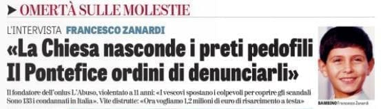 “La chiesa nasconde i preti pedofili. Il Pontefice ordini di denunciarli”