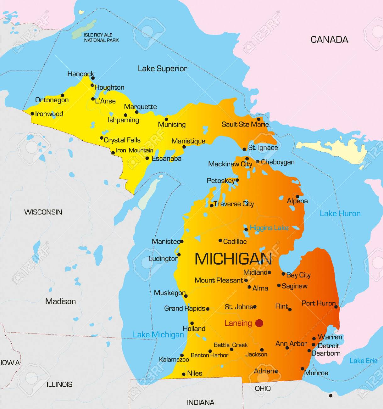 4420436 vector color map of michigan state usa