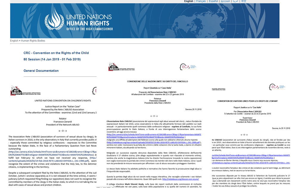 Rete L’ABUSO; il “Report Giustizia sul caso Italia”, pubblicato sul sito dell’ONU
