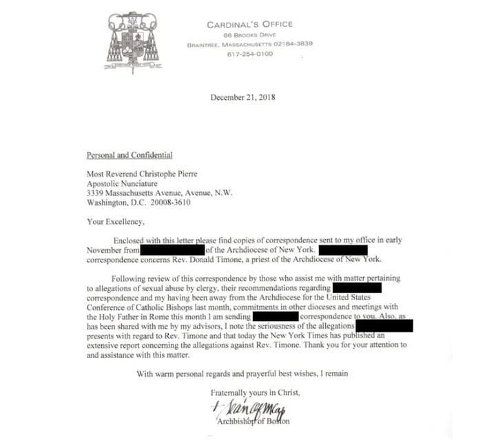 Guerra nella Chiesa cattolica degli Stati Uniti: l’arcivescovo di Boston denuncia New York – Guerra en la Iglesia católica de EE.UU.: el arzobispo de Boston denuncia al de Nueva York