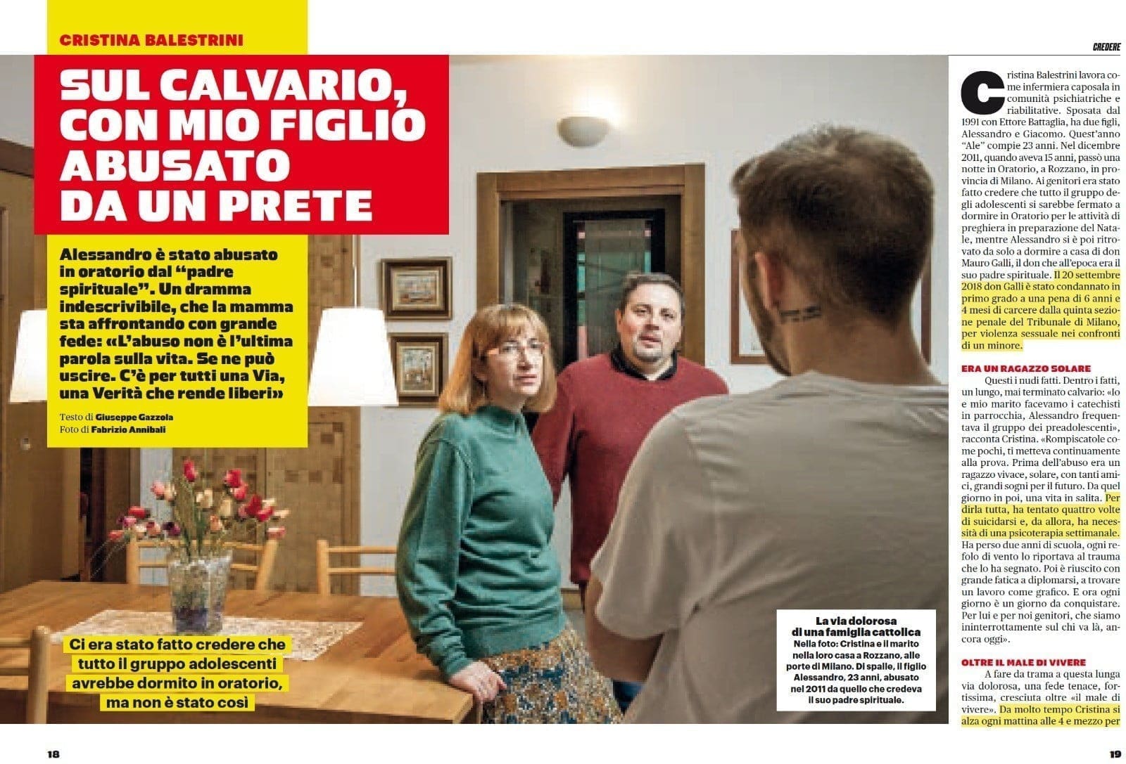 CRISTINA BALESTRINI: «SUL CALVARIO, CON MIO FIGLIO ABUSATO DA UN PRETE»