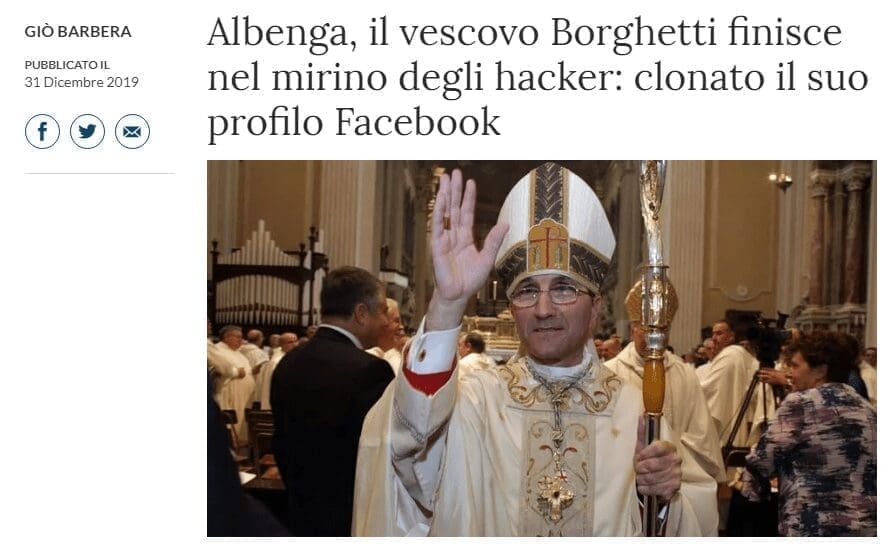 Il vescovo di Albenga Borghetti hackerato o, forse reclamato da una presunta vittima di un suo sacerdote ?