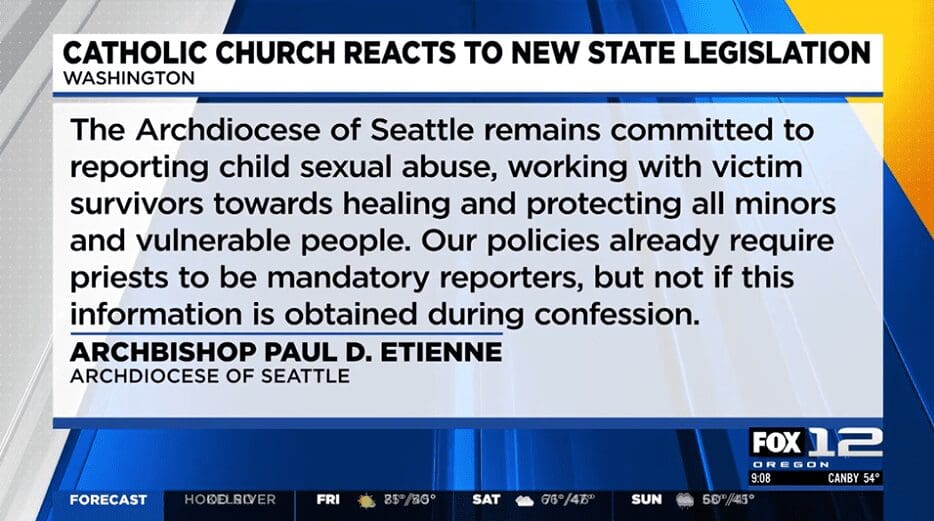 La Chiesa cattolica scomunicherà i sacerdoti che seguono la nuova legge dello Stato di Washington