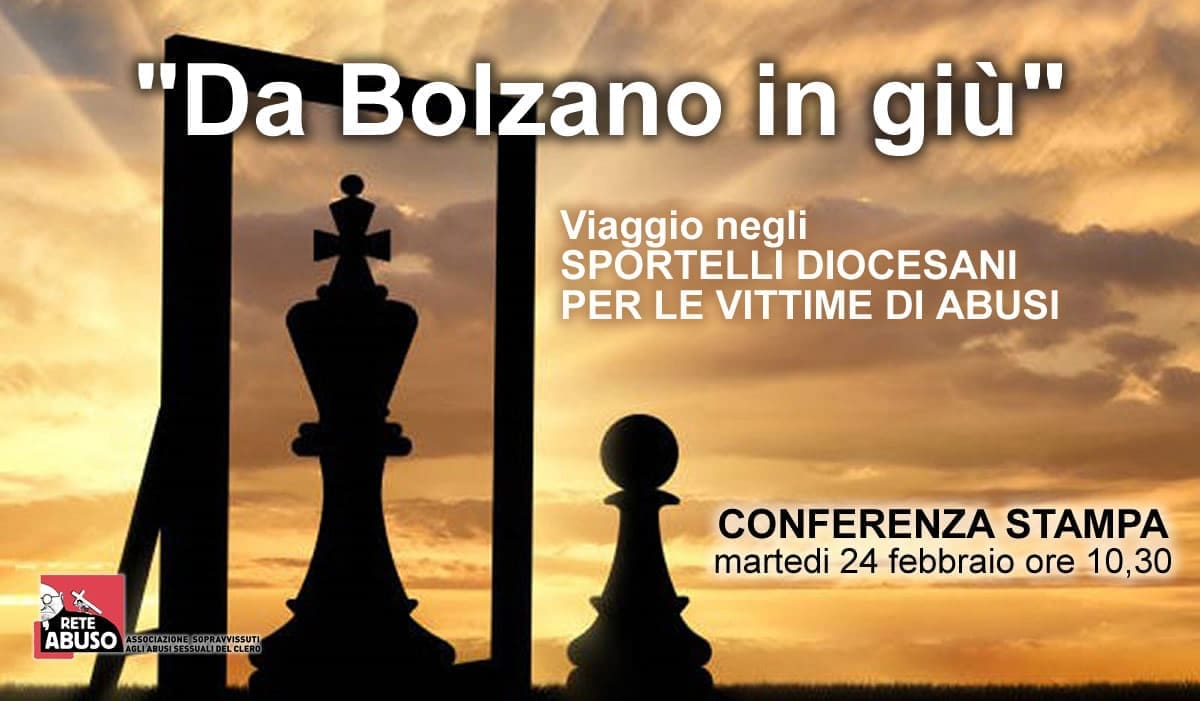 Martedì 24 ore 10,30 CONFERENZA STAMPA – “Da Bolzano in giù.” Viaggio negli SPORTELLI DIOCESANI PER LE VITTIME